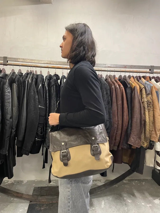 2000s Prada Linea Rossa Beige & Brown Leather Shoulder Bag (OS) PeGEnFI 1