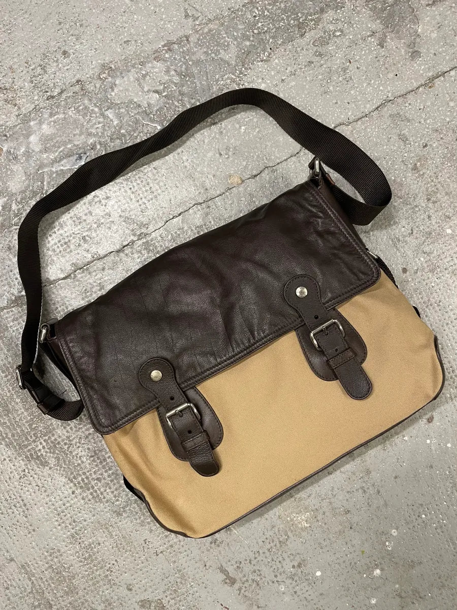 2000s Prada Linea Rossa Beige & Brown Leather Shoulder Bag (OS) PeGEnFI 3