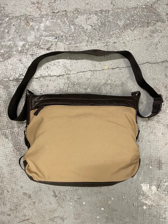 2000s Prada Linea Rossa Beige & Brown Leather Shoulder Bag (OS) PeGEnFI 4