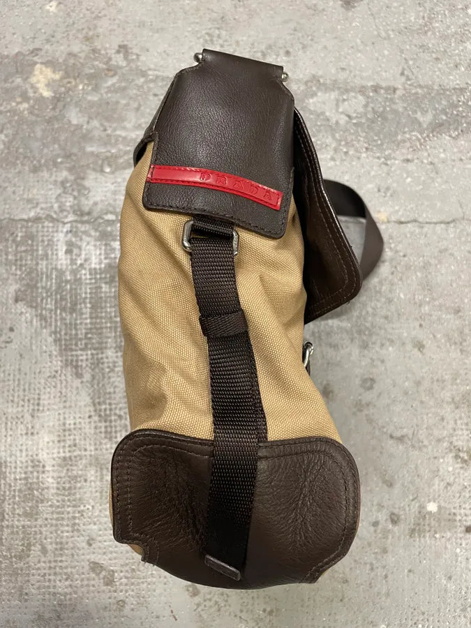 2000s Prada Linea Rossa Beige & Brown Leather Shoulder Bag (OS) PeGEnFI 5