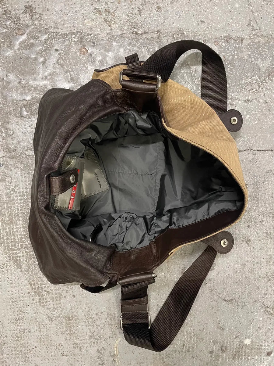 2000s Prada Linea Rossa Beige & Brown Leather Shoulder Bag (OS) PeGEnFI 8