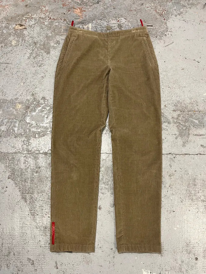 2000s Prada Linea Rossa Beige Corduroy Velvet Pants zOrHvGS 0