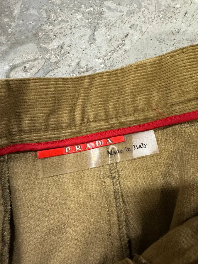 2000s Prada Linea Rossa Beige Velvet Pants (M) 7