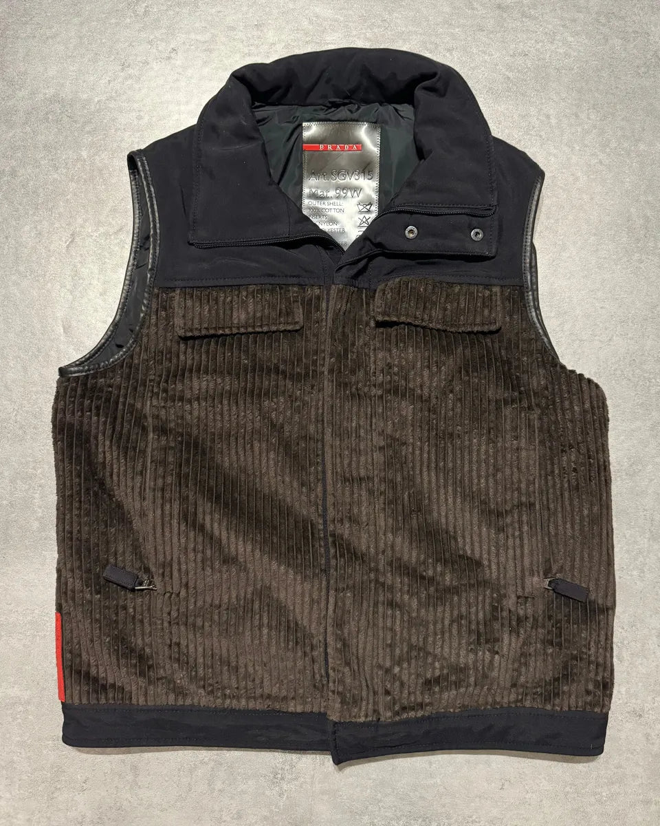 2000s Prada Linea Rossa Black & Brown Velvet-Nylon Sleeveless Jacket (M/L) 0