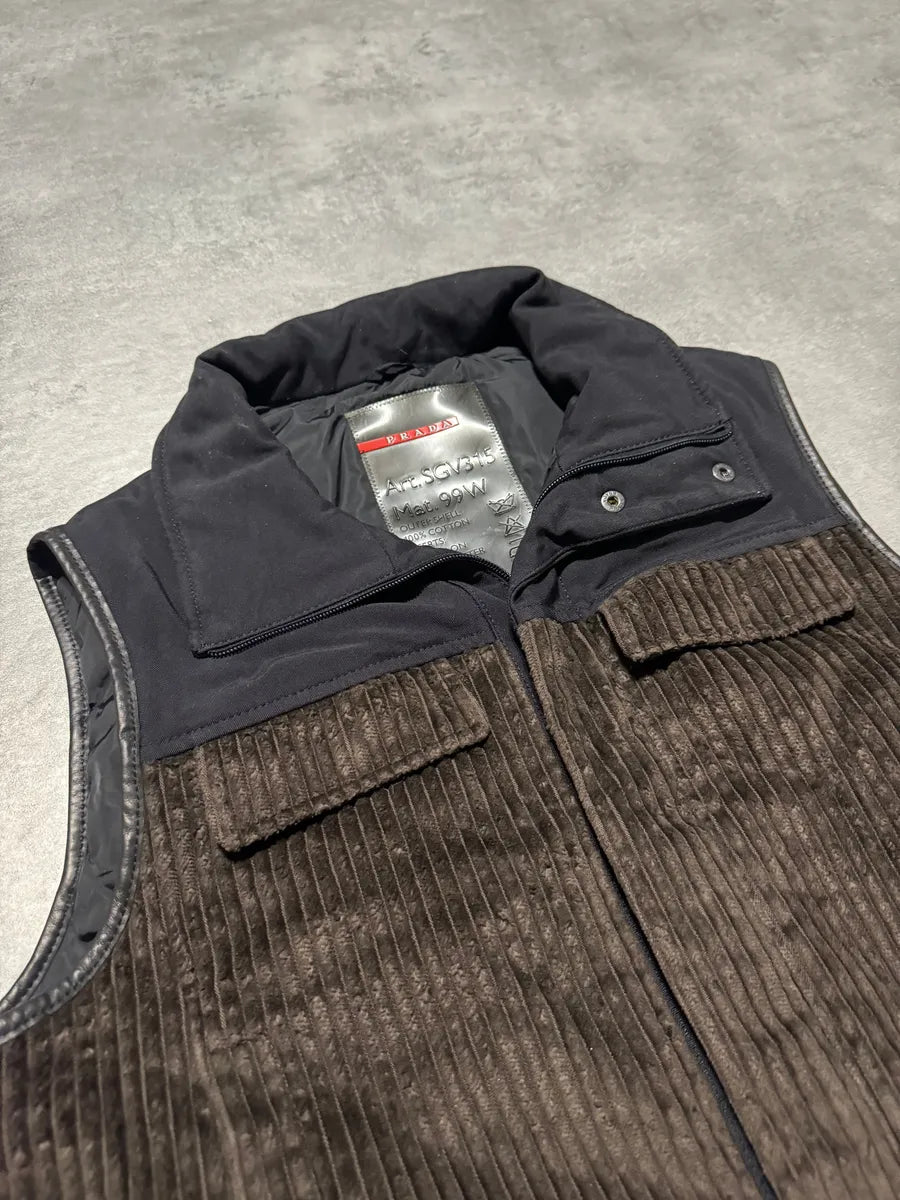 2000s Prada Linea Rossa Black & Brown Velvet-Nylon Sleeveless Jacket (M/L) 10
