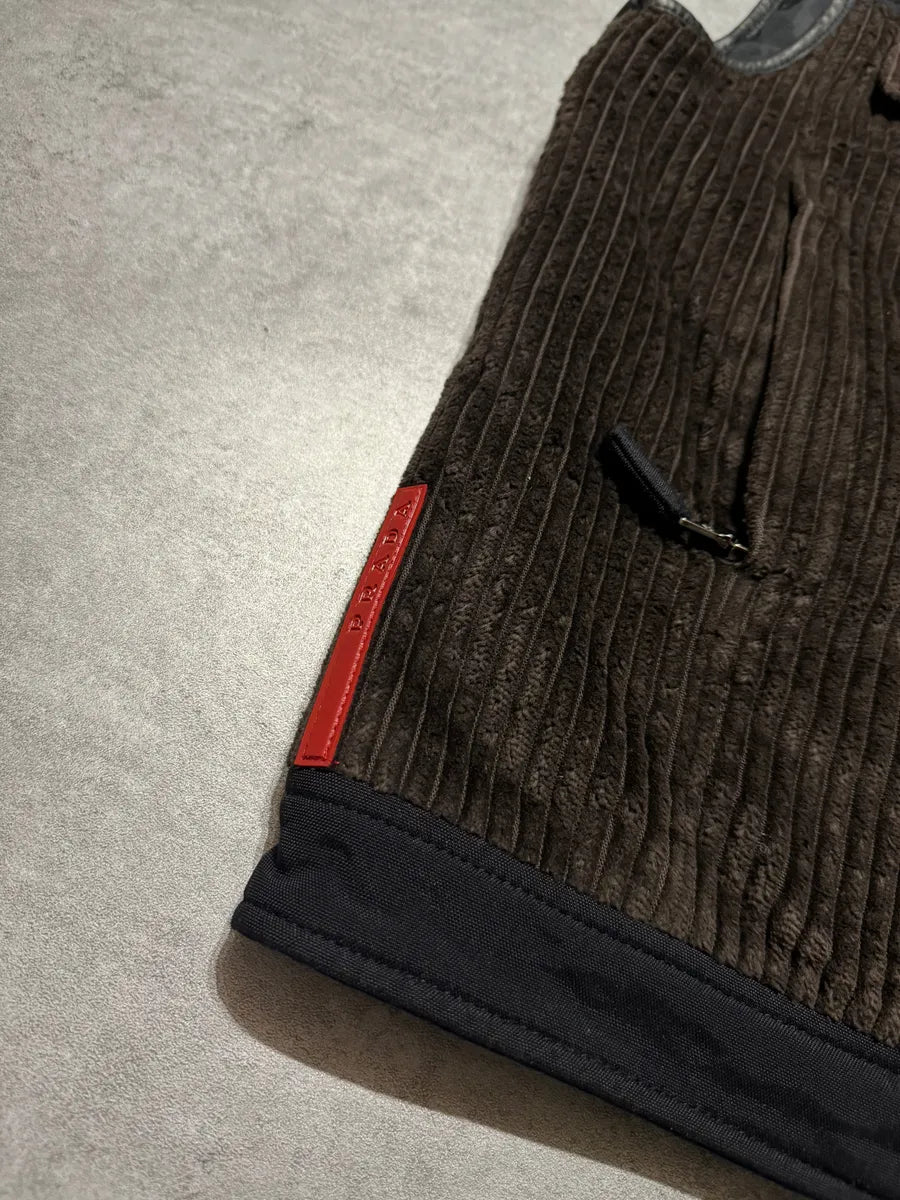 2000s Prada Linea Rossa Black & Brown Velvet-Nylon Sleeveless Jacket (M/L) 11