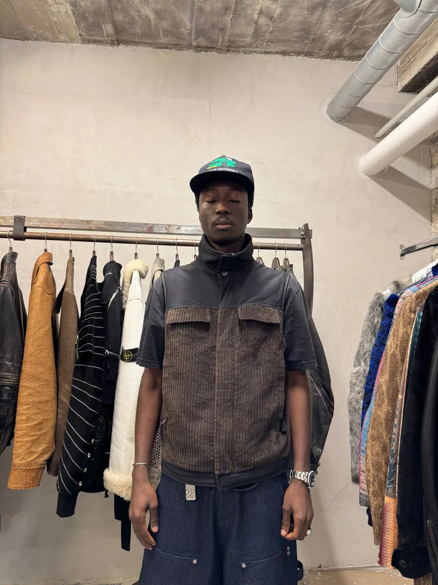 2000s Prada Linea Rossa Black & Brown Velvet-Nylon Sleeveless Jacket (M/L) 12