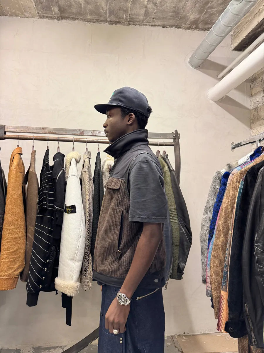 2000s Prada Linea Rossa Black & Brown Velvet-Nylon Sleeveless Jacket (M/L) 13