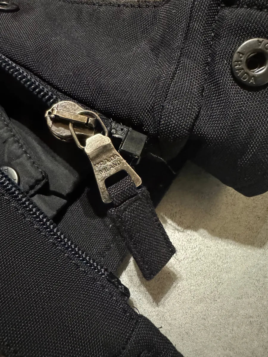 2000s Prada Linea Rossa Black & Brown Velvet-Nylon Sleeveless Jacket (M/L) 5