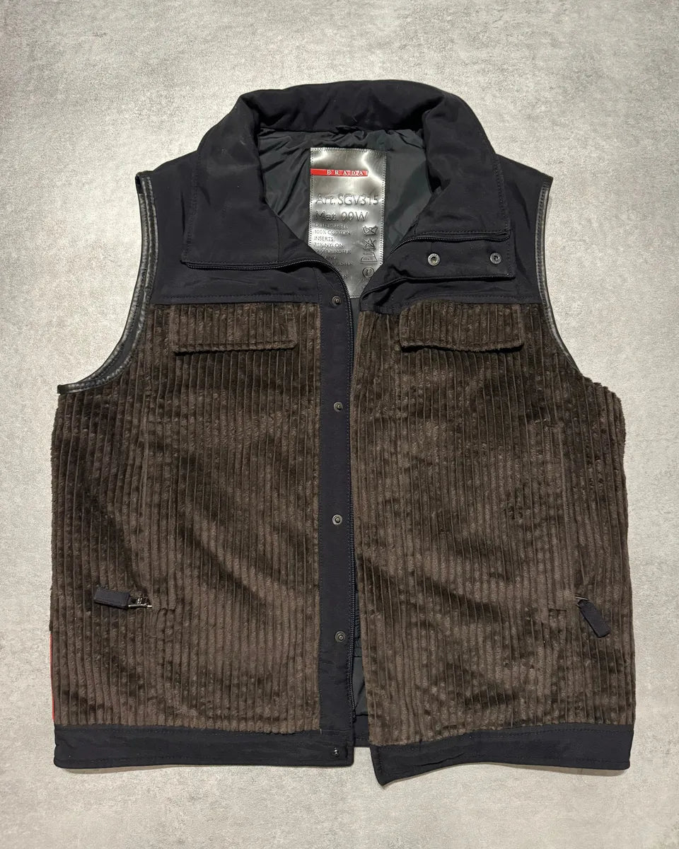 2000s Prada Linea Rossa Black & Brown Velvet-Nylon Sleeveless Jacket (M/L) 6