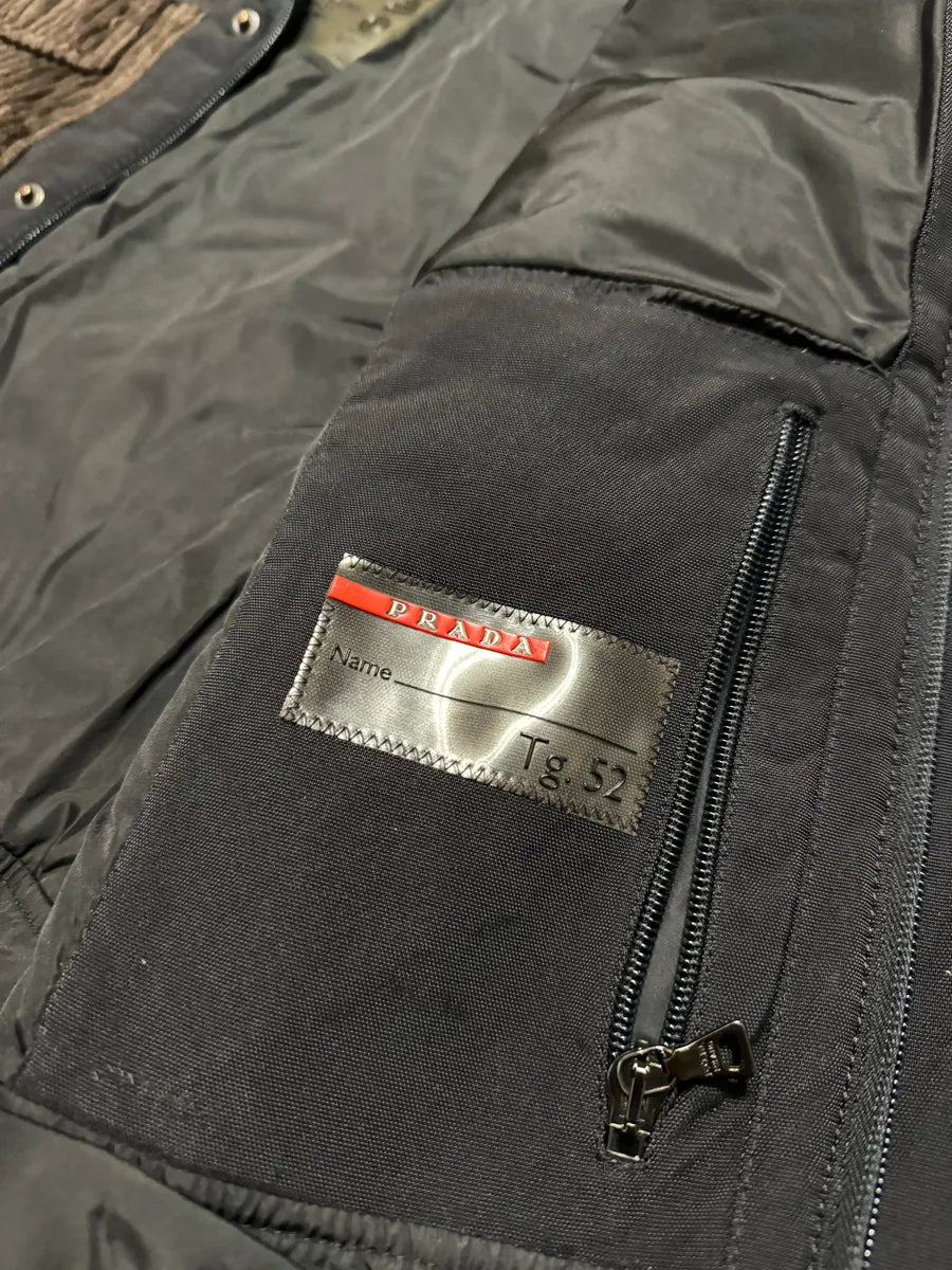 2000s Prada Linea Rossa Black & Brown Velvet-Nylon Sleeveless Jacket (M/L) 8