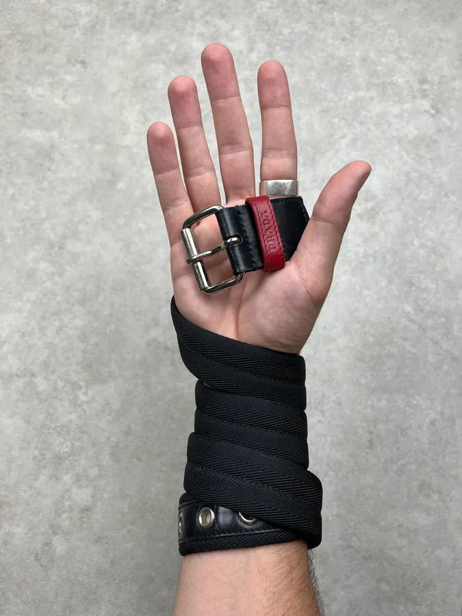 2000s Prada Linea Rossa Black Canvas Belt kvxyemM 0