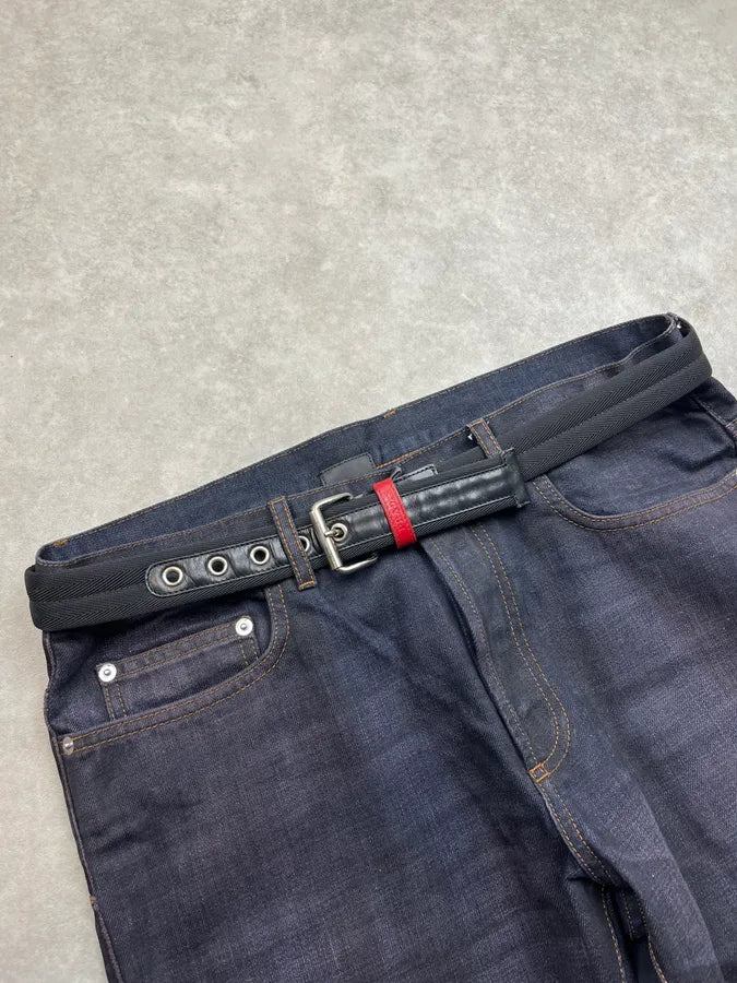 2000s Prada Linea Rossa Black Canvas Belt kvxyemM 2