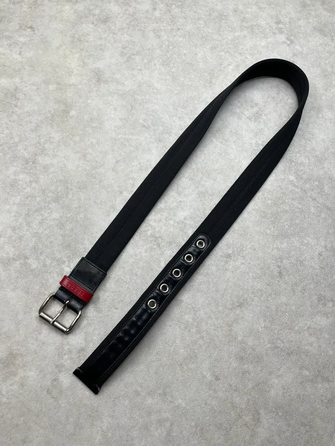 2000s Prada Linea Rossa Black Canvas Belt kvxyemM 3