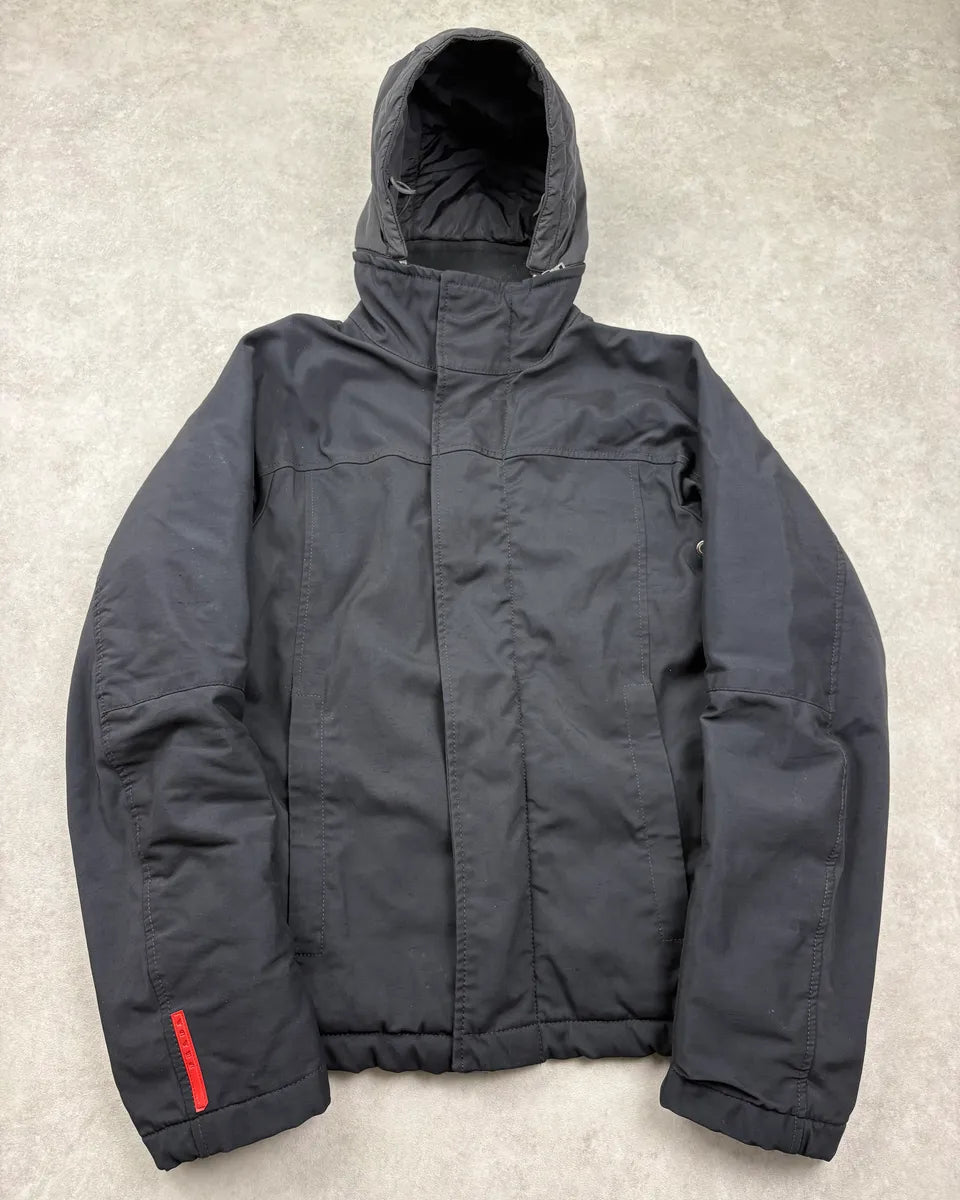 2000s Prada Linea Rossa Black Hooded Ski Jacket BoNVHKE 0