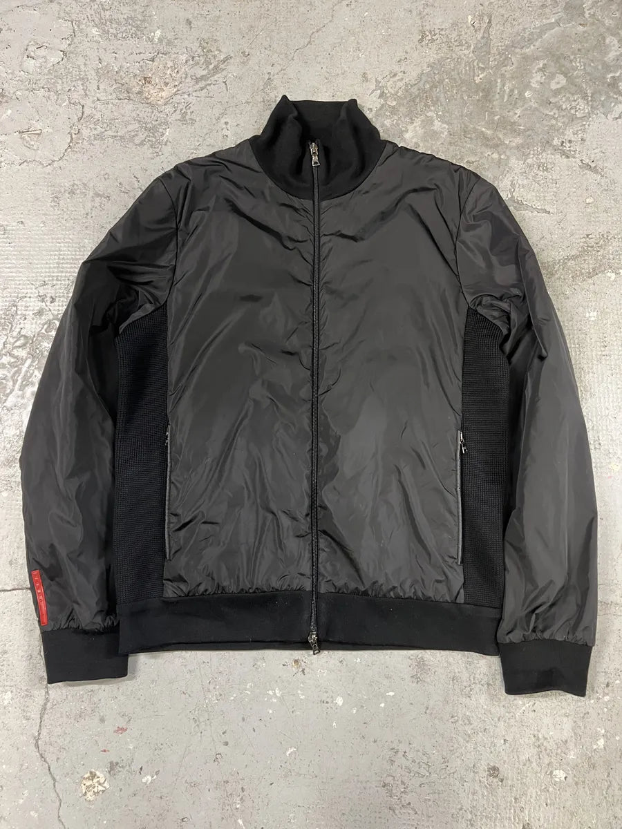 2000s Prada Linea Rossa Black Hybrid Nylon Jacket (L) 0