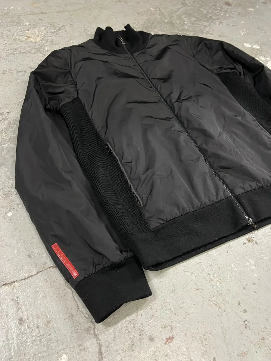 2000s Prada Linea Rossa Black Hybrid Nylon Jacket (L) 8