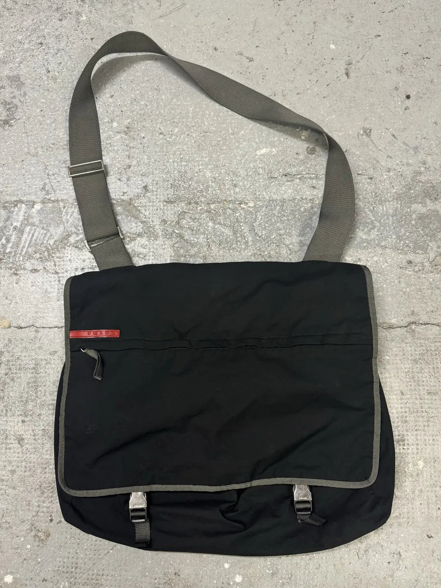 2000s Prada Linea Rossa Black Messenger Shoulder Bag (OS) 0