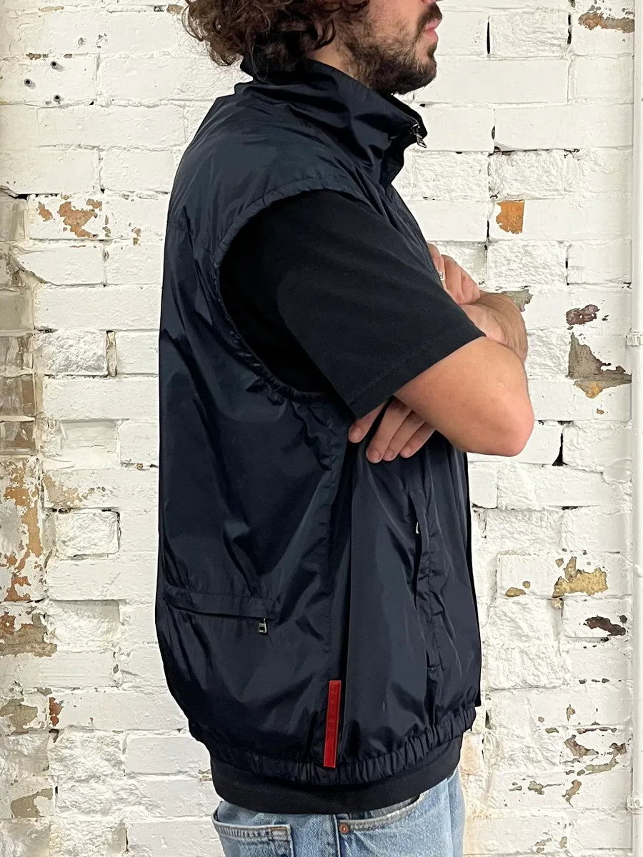 2000s Prada Linea Rossa Black Nylon Vest Jacket LTaZqxv 1
