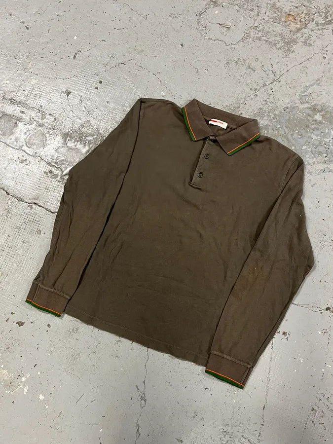 2000s Prada Linea Rossa Brown Polo Shirt pKMVgNO 3