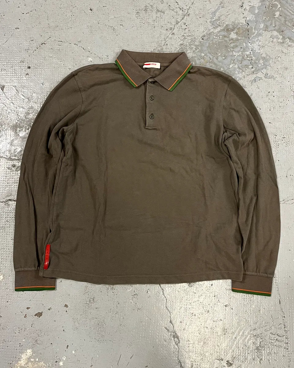 2000s Prada Linea Rossa Brown Polo Shirt pKMVgNO 0