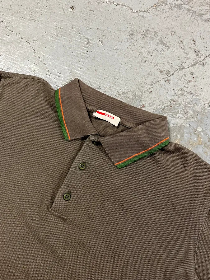 2000s Prada Linea Rossa Brown Polo Shirt pKMVgNO 4