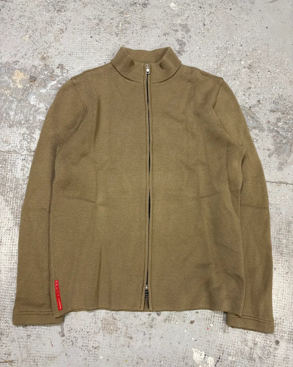 2000s Prada Linea Rossa Camel Zip-up Sweater Dvmbpyl 0