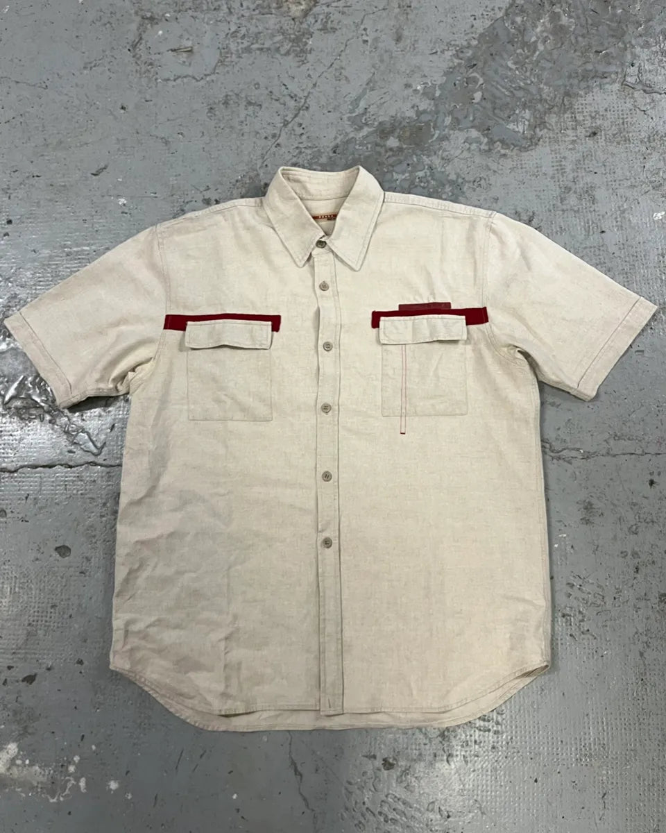 2000s Prada Linea Rossa Creamy Short Sleeves Shirt Button Up (S/M) xHSNhSy 0