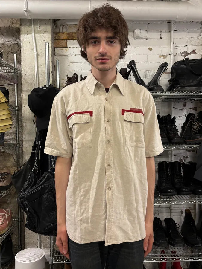 2000s Prada Linea Rossa Creamy Short Sleeves Shirt Button Up (S/M) xHSNhSy 1