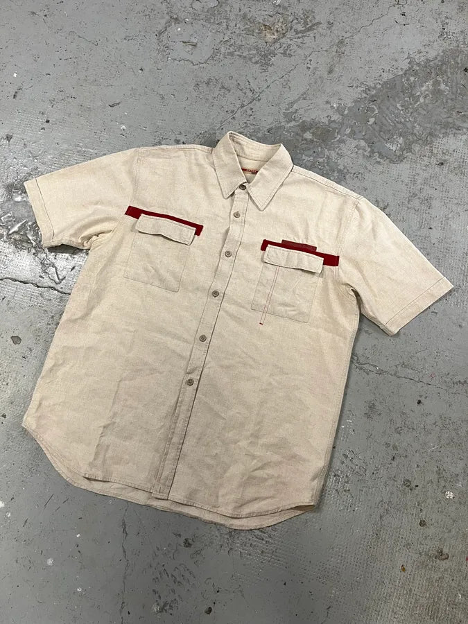 2000s Prada Linea Rossa Creamy Short Sleeves Shirt Button Up (S/M) xHSNhSy 3