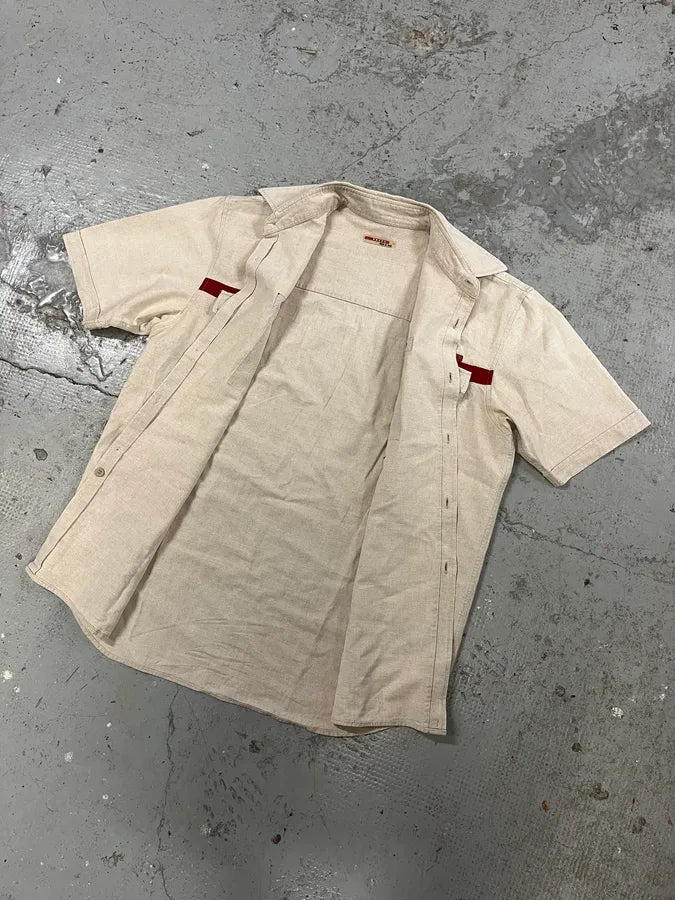 2000s Prada Linea Rossa Creamy Short Sleeves Shirt Button Up (S/M) xHSNhSy 4