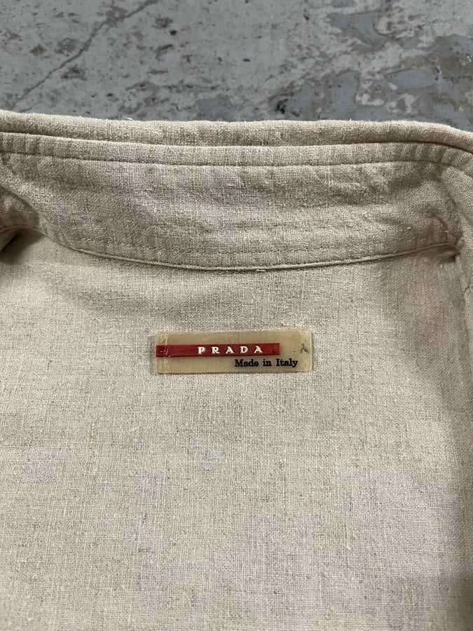 2000s Prada Linea Rossa Creamy Short Sleeves Shirt Button Up (S/M) xHSNhSy 6