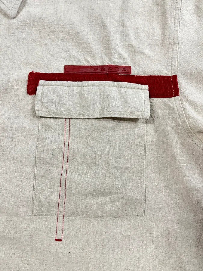 2000s Prada Linea Rossa Creamy Short Sleeves Shirt Button Up (S/M) xHSNhSy 7