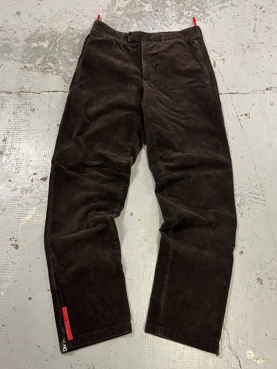 2000s Prada Linea Rossa Dark Brown Corduroy Pants VoICfNh 0