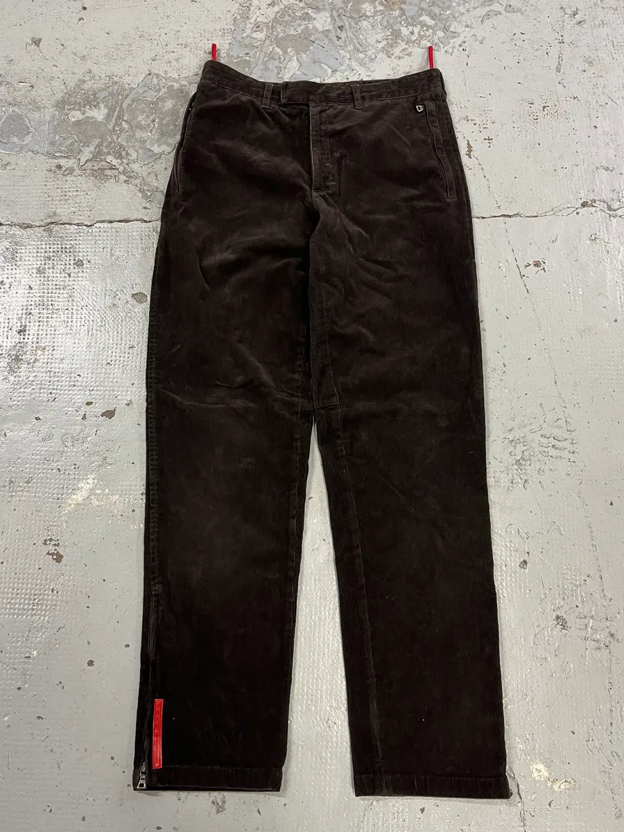 2000s Prada Linea Rossa Dark Brown Corduroy Pants VoICfNh 4