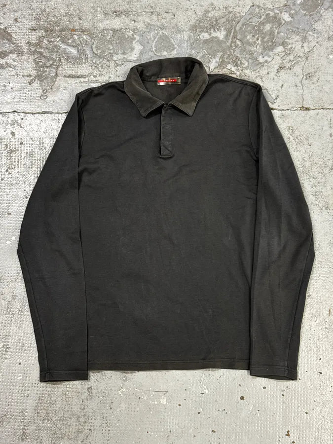 2000s Prada Linea Rossa Grey Classic Longsleeve Polo MPHCvIX 0