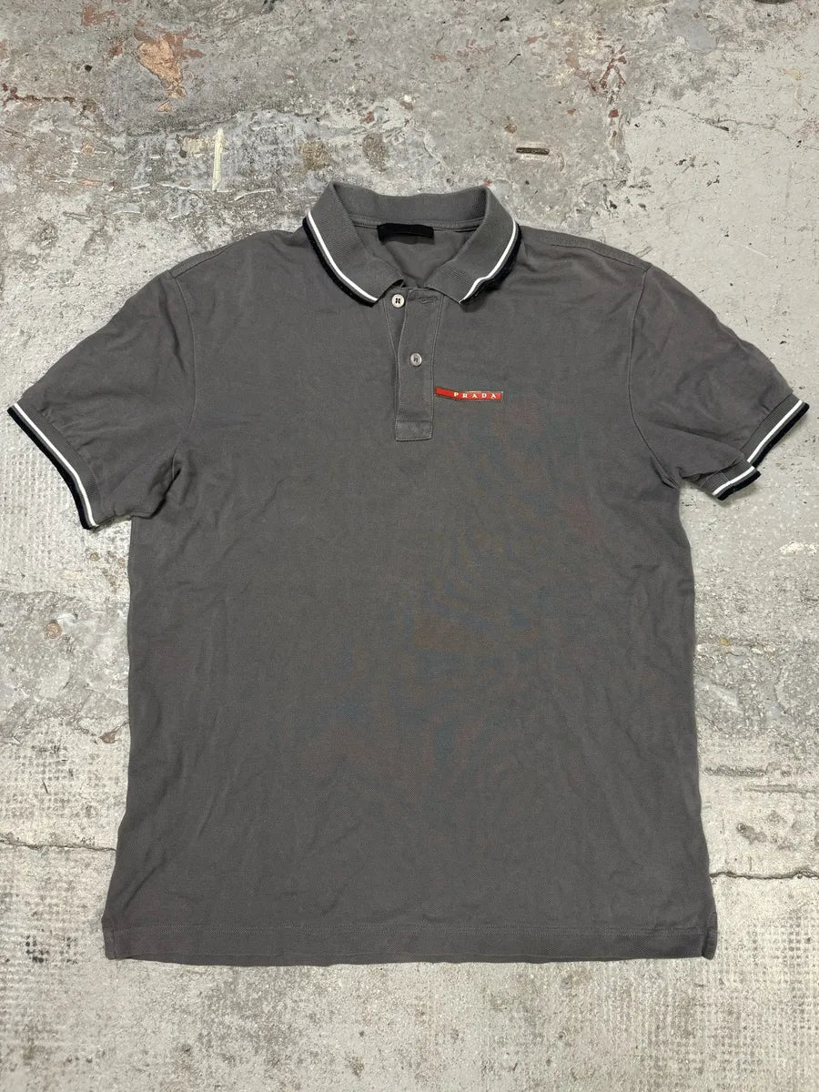 2000s Prada Linea Rossa Grey Polo Shirt jEHSNzp 0