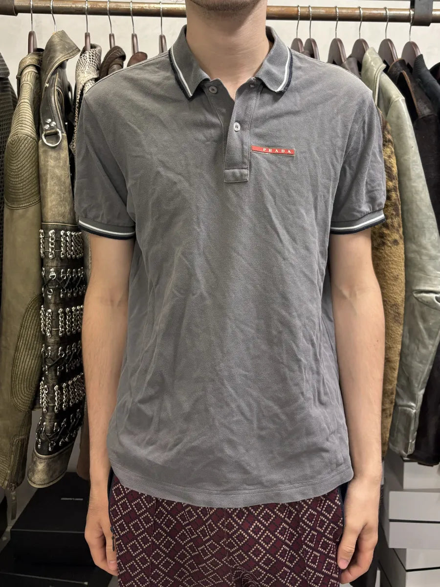 2000s Prada Linea Rossa Grey Polo Shirt jEHSNzp 2