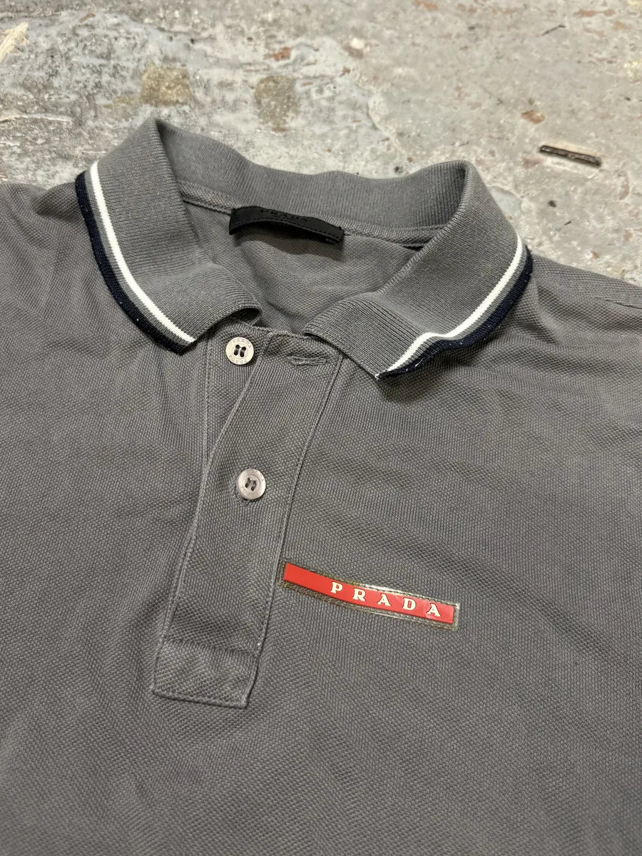 2000s Prada Linea Rossa Grey Polo Shirt jEHSNzp 5