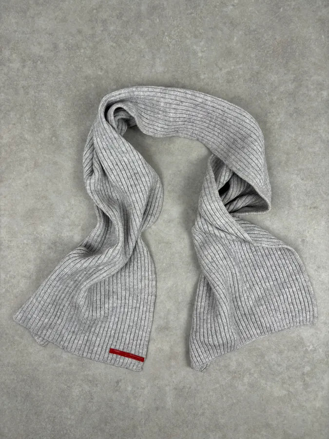2000s Prada Linea Rossa Grey Wool Minimalist Scarf Xxhjiuy 3