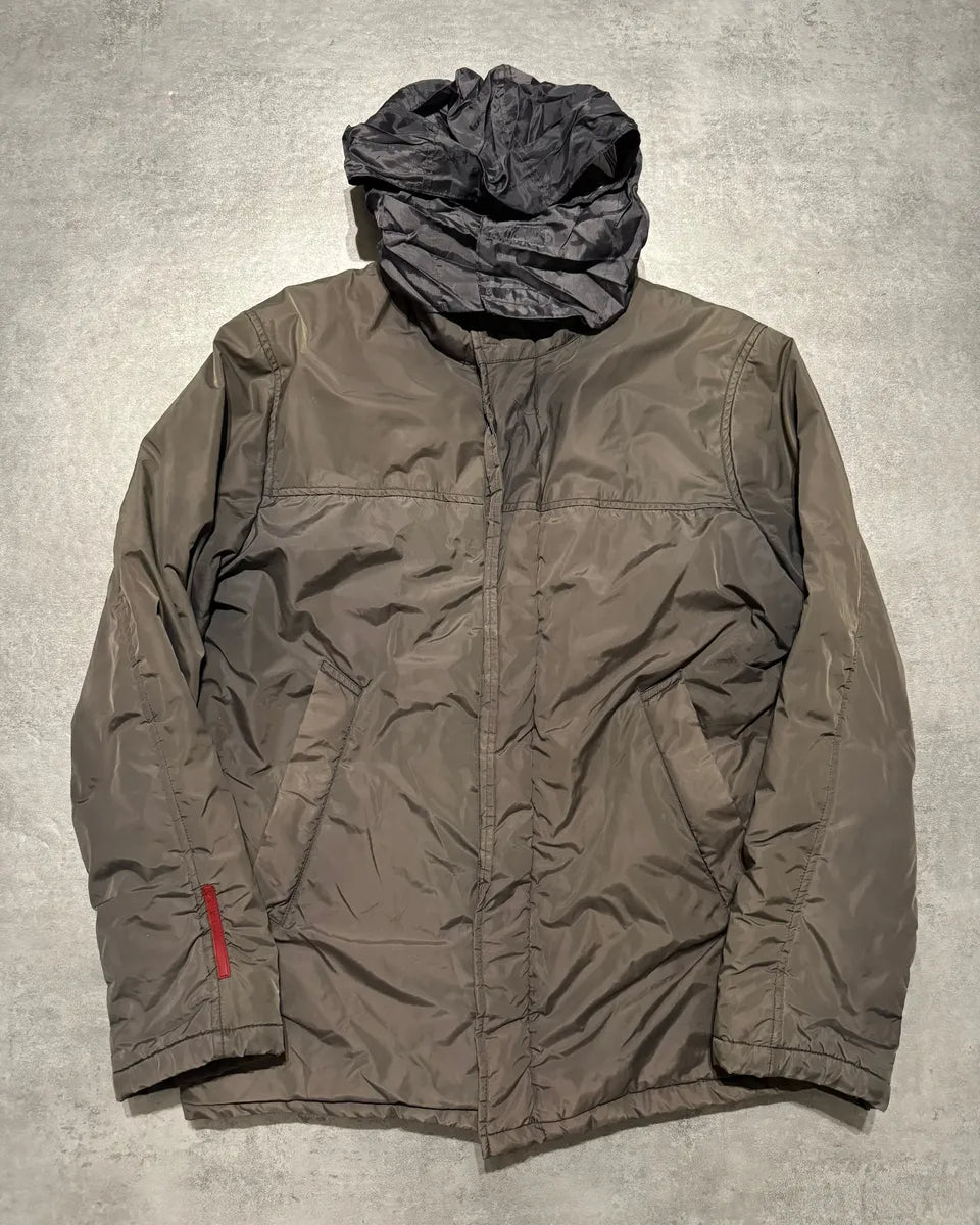 2000s Prada Linea Rossa Hooded Faded Brown Inside Fur Jacket (M) 0