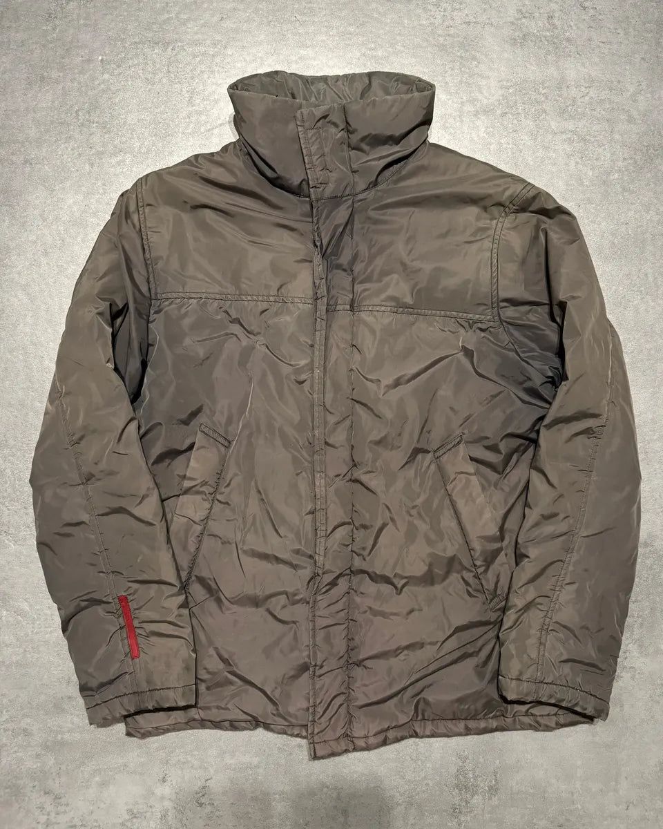 2000s Prada Linea Rossa Hooded Faded Brown Inside Fur Jacket (M) 2