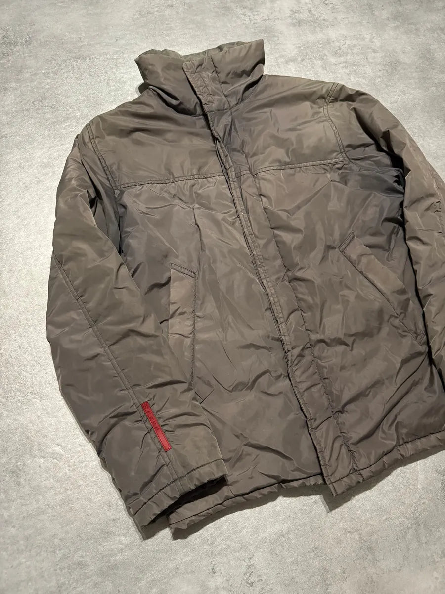 2000s Prada Linea Rossa Hooded Faded Brown Inside Fur Jacket (M) 3