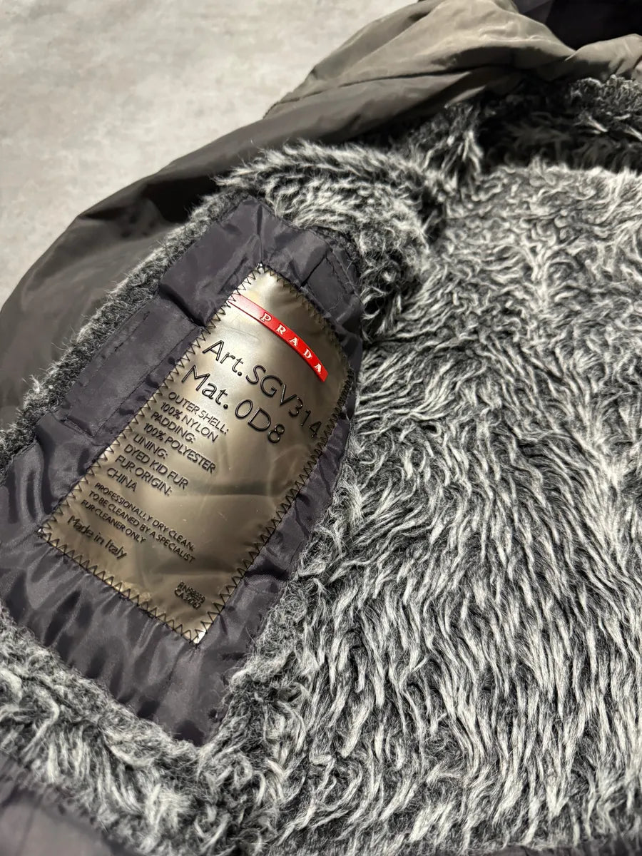 2000s Prada Linea Rossa Hooded Faded Brown Inside Fur Jacket (M) 5