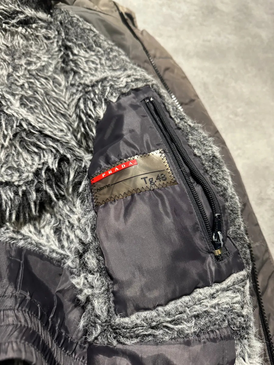 2000s Prada Linea Rossa Hooded Faded Brown Inside Fur Jacket (M) 6