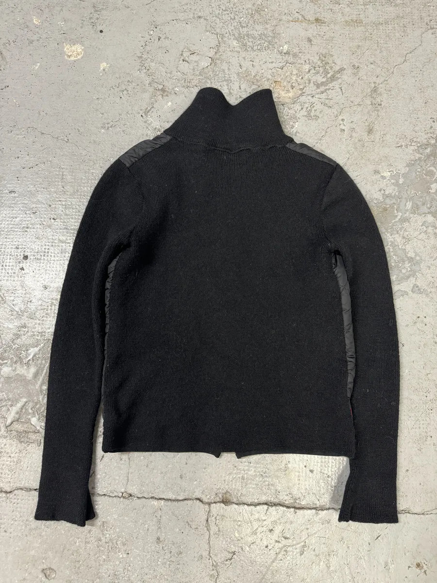 2000s Prada Linea Rossa Hybrid Black Wool Quilted Zip-Up Sweater Jacket (XS) 1