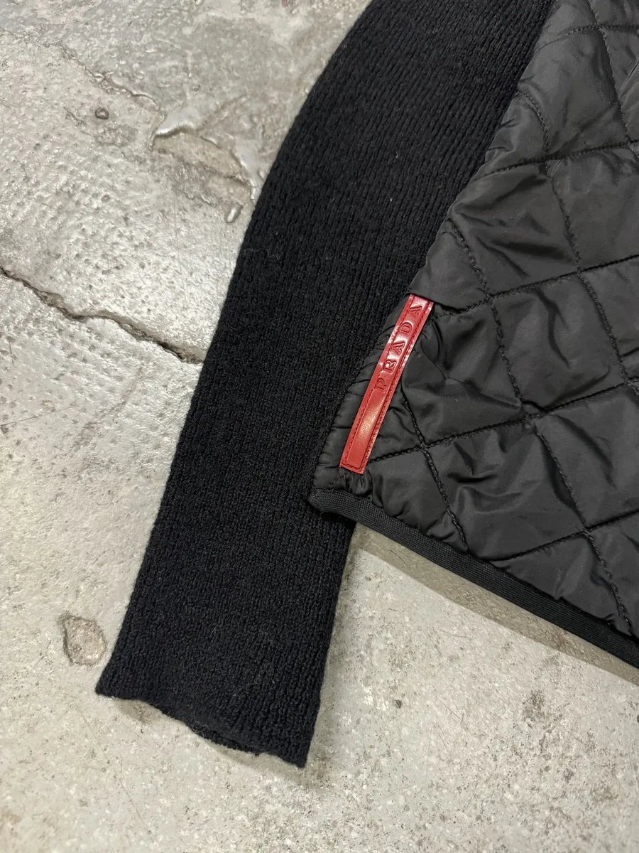 2000s Prada Linea Rossa Hybrid Black Wool Quilted Zip-Up Sweater Jacket (XS) 4