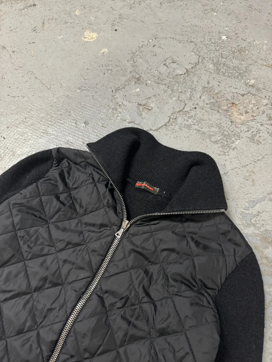 2000s Prada Linea Rossa Hybrid Black Wool Quilted Zip-Up Sweater Jacket (XS) 5