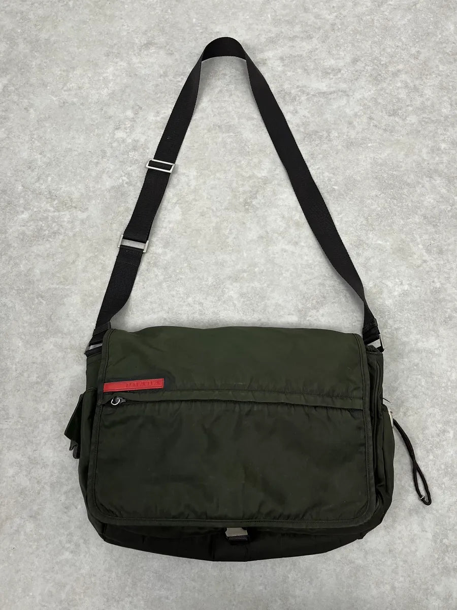 2000s Prada Linea Rossa Military Green Shoulder Bag sCwqyMl 0
