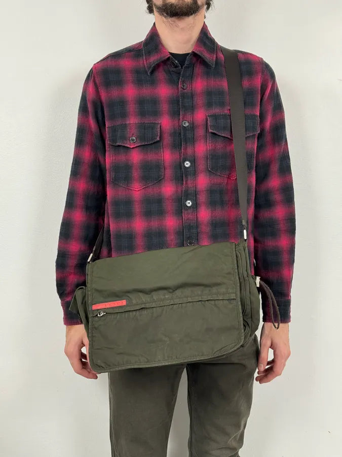 2000s Prada Linea Rossa Military Green Shoulder Bag sCwqyMl 1